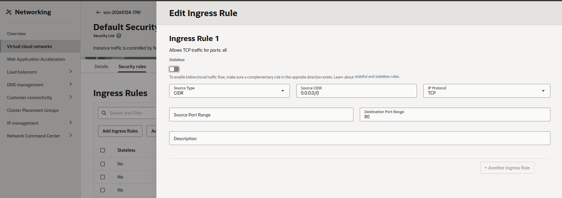 Adding ingress rule