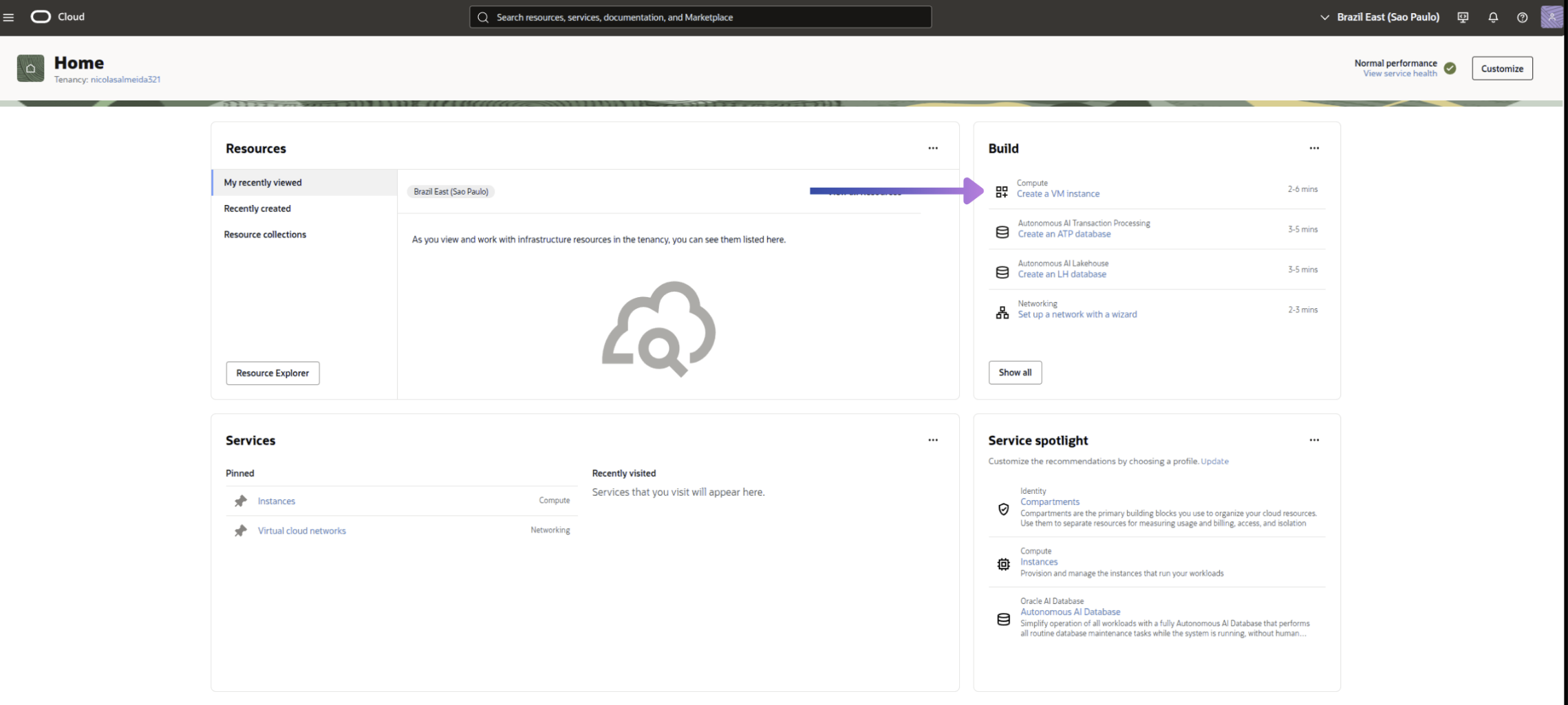 Oracle Cloud Dashboard