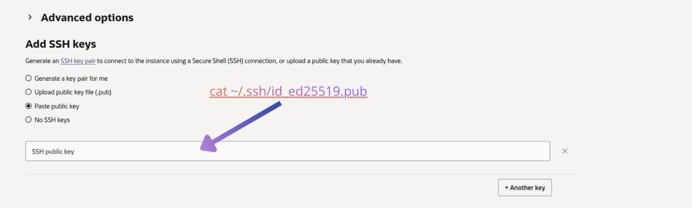Field to paste the public key in Oracle Cloud