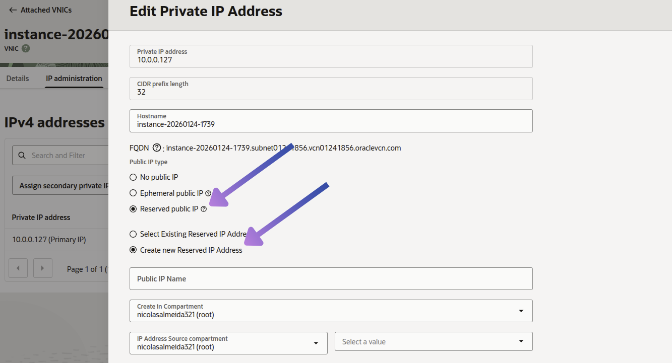 Edit reserved IP address