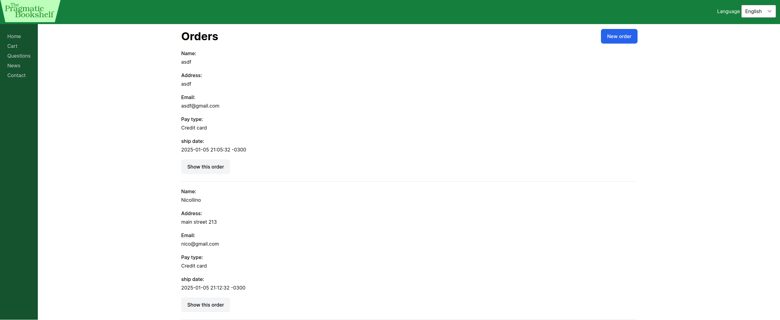 Gerenciamento de pedidos no Depot